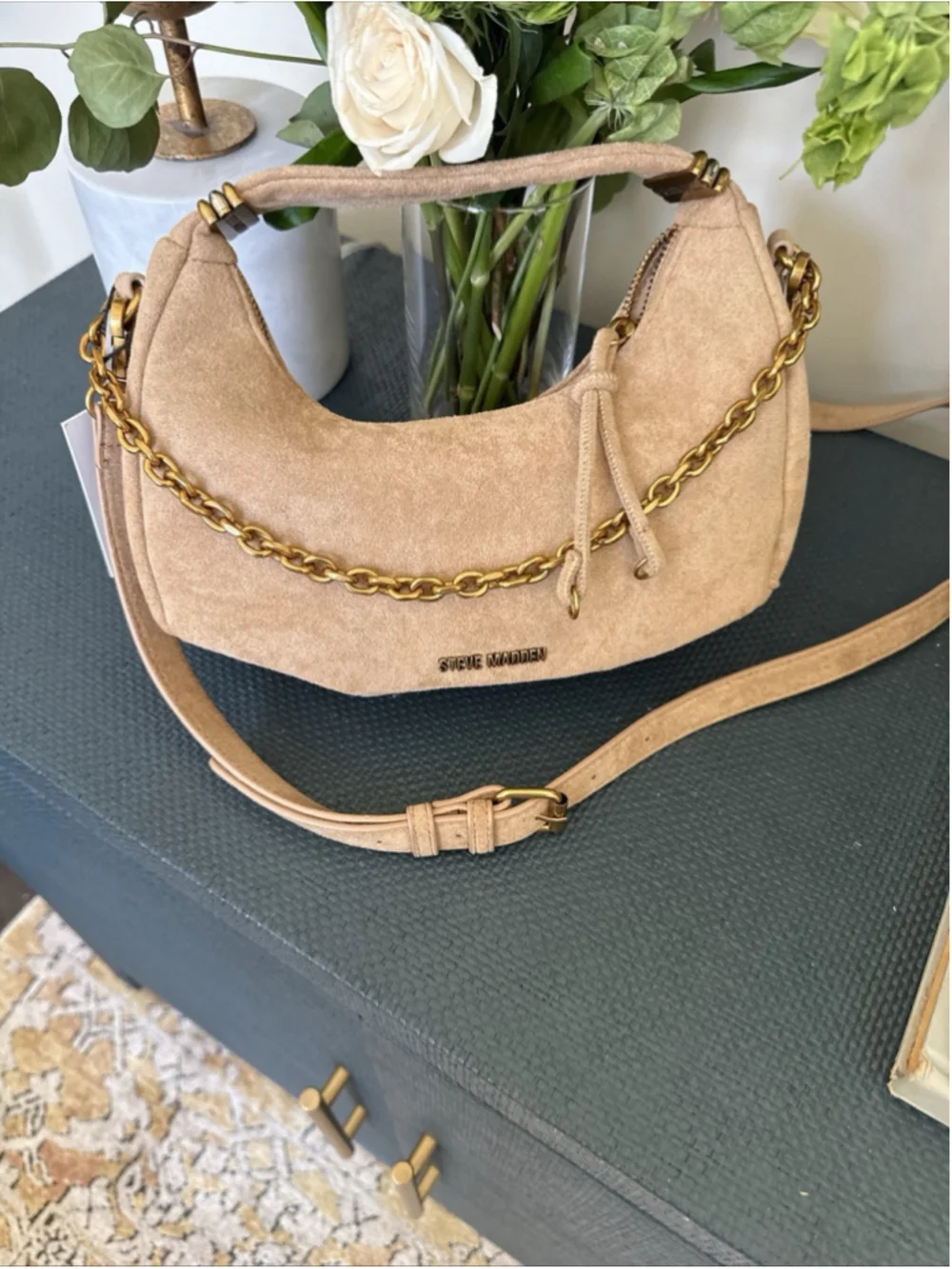Steve Madden BPauley Suede Crescent Crossbody Handbag Hobo NWT Adj Strap